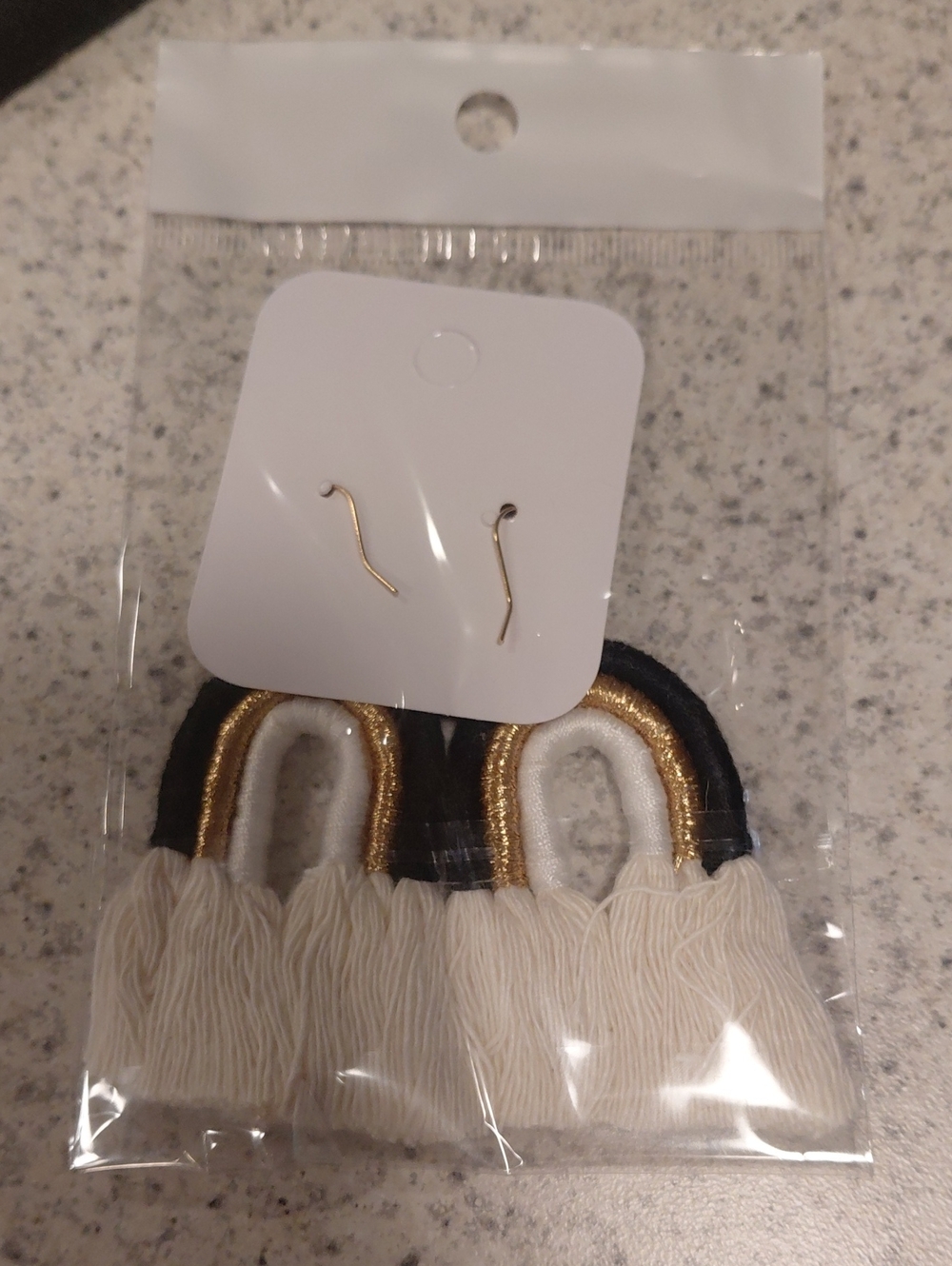 Fashion Jewelry Black, Gold & Cream Rainbow Fringe Earrings - Picture 2 of 2